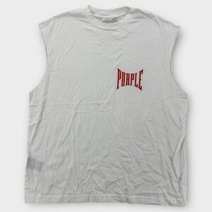 Purple Brand Shirt Mens Small Tank Top Spell Out White Sleeveless Oversized Crew